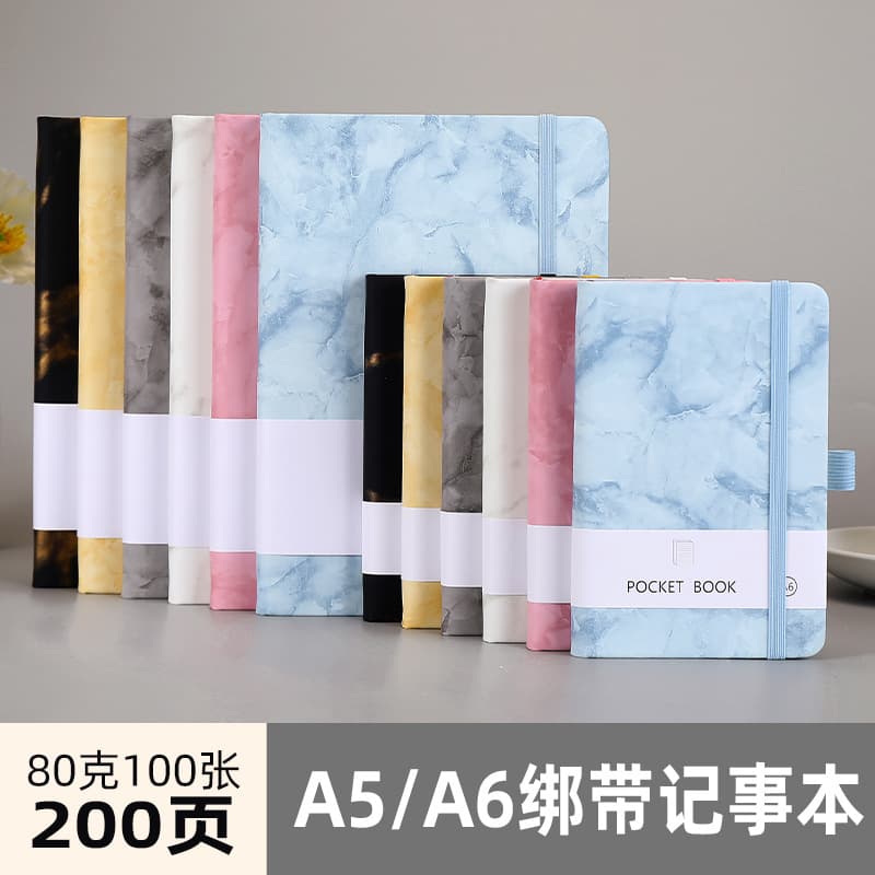New marble strapped a5 notebook logo business notepad set creative diary portable