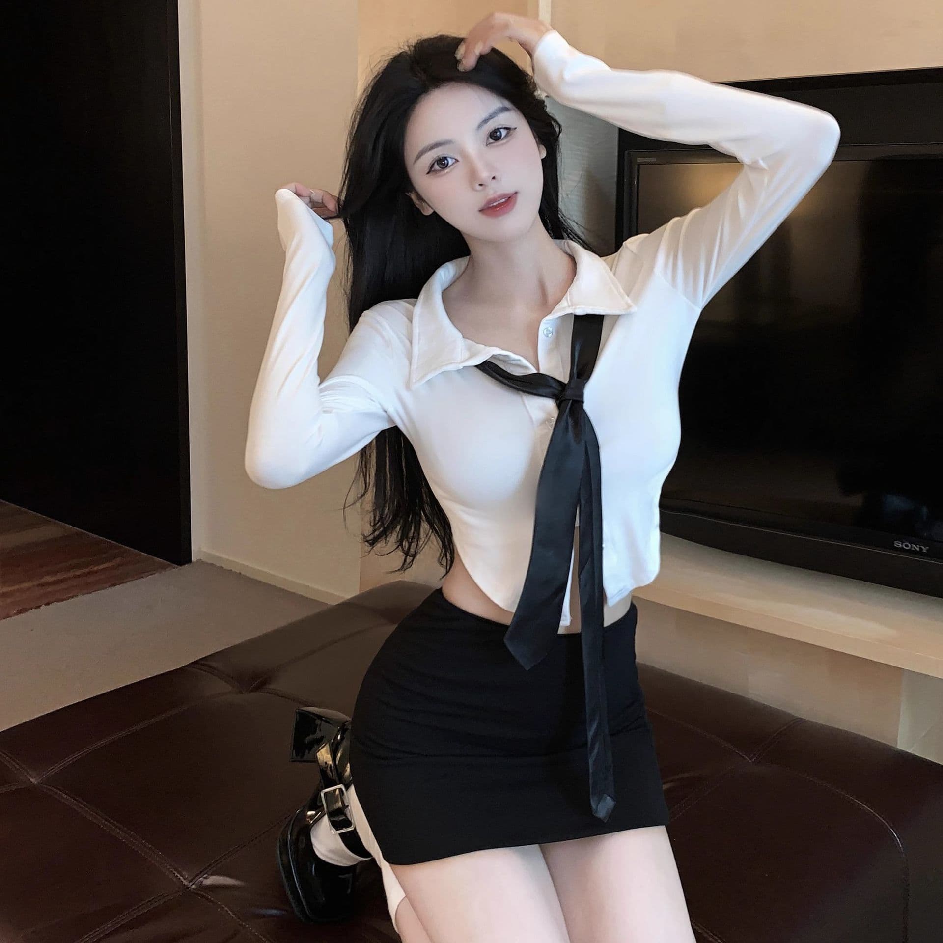 Oushilin Sexy Hot Pure Desire Style Secretary Teacher Costume Role Play Sexy Nightclub Short Skirt Outfit Set