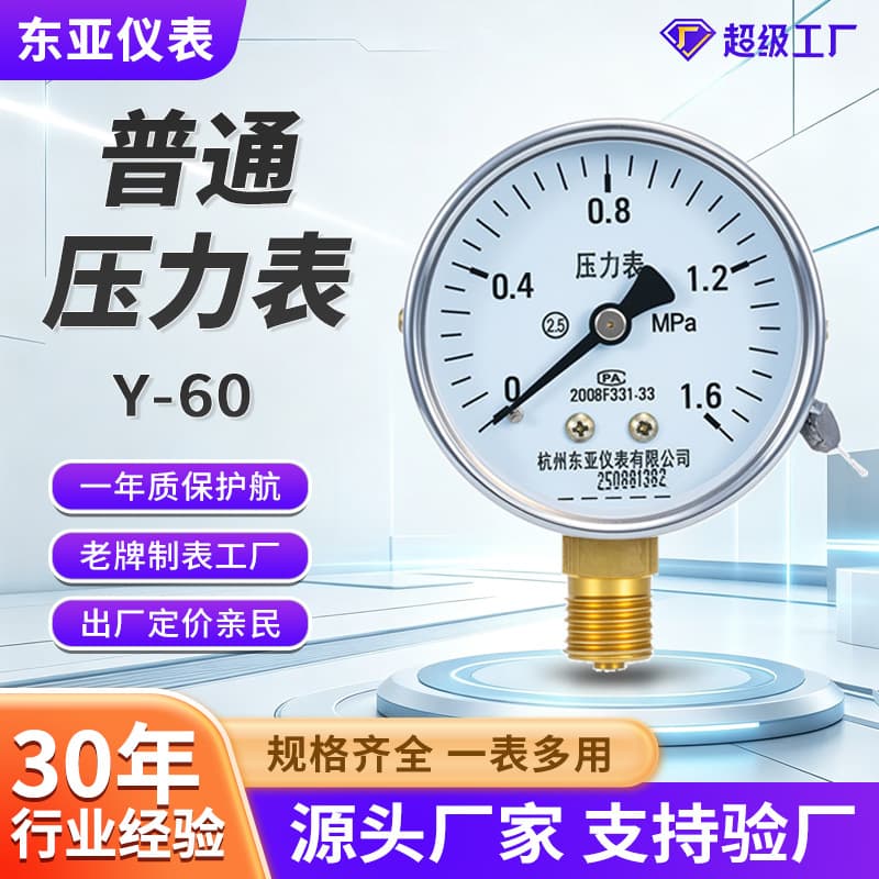 East Asia Instrument Y-60 Accuracy 2.5 Radial Air Pressure Gauge General Pressure Gauge Vacuum Negative Pressure Air Compressor Pressure Gauge