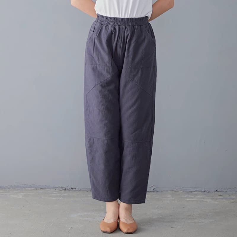 Winter Cotton Pants Quilted All-match Casual Pants Thickened Loose Plus Size Brand Trousers High Waist Loose Waist for Thin Grey Women