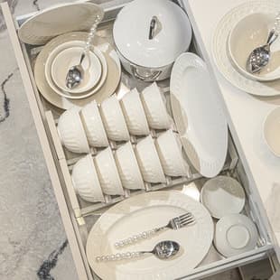 French Cream Style Ceramic Bowl and Plate Set, Home Luxury Embossed Dinnerware, High-End Housewarming Gift, Complete Set