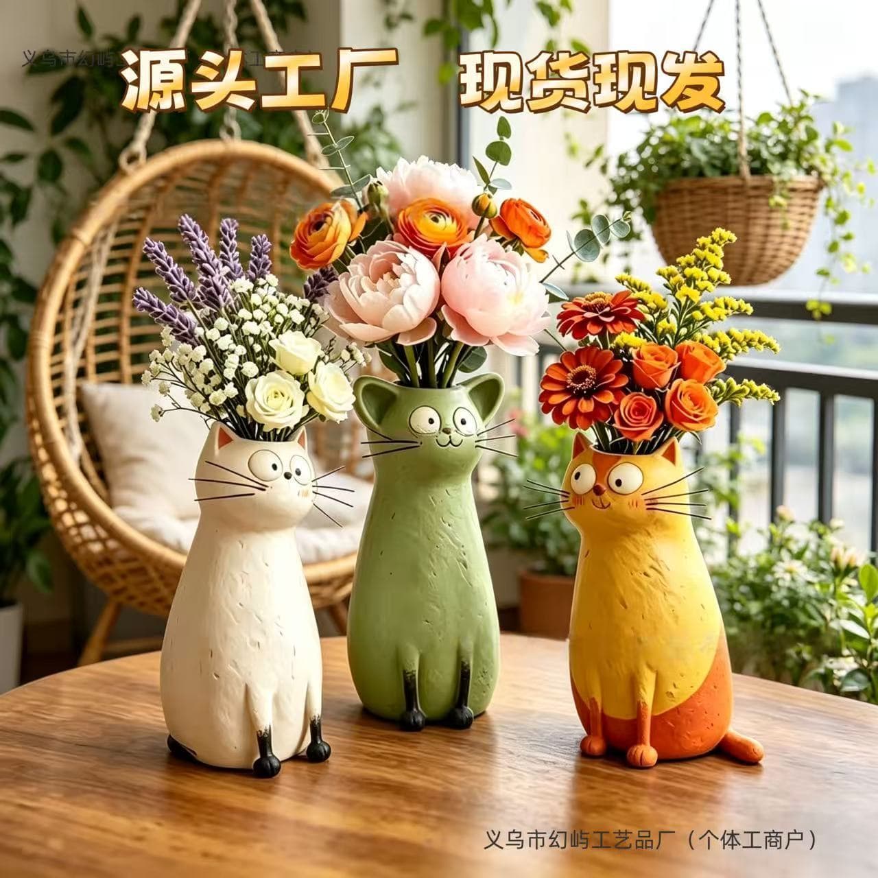 Cross-border New Product Quirky Cat Vase - Exquisite Quirky Cat Vase Desktop Resin Decoration