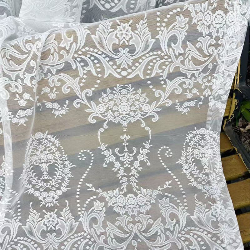 Manufacturer wholesale mesh white lace European warp knitted window screen new flower fabric door curtain tablecloth cross-border goods