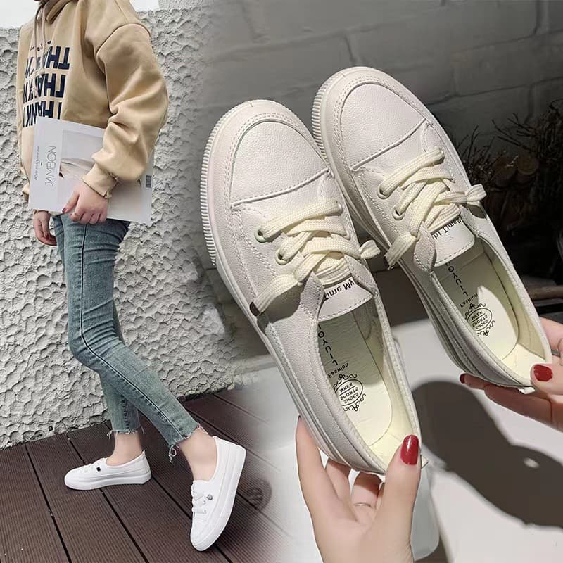 Women's Casual Shoes 2024 Spring New Style Leather Panel White Sneakers Korean Version Versatile Ins Women's Shoes White Faux Leather