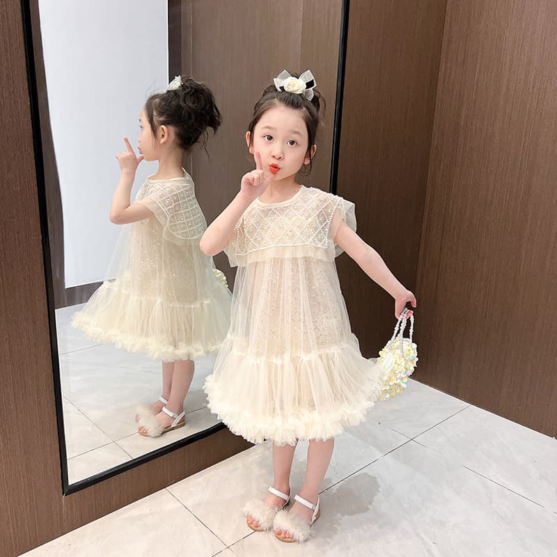 Summer Girls' Tutu Dress with Heavy Pearl Sequins, Princess Ball Gown, Performance Costume