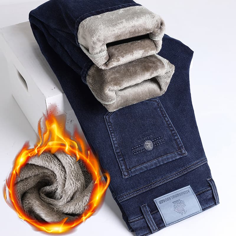 Men's Straight Leg Loose Fit Fleece-Lined Jeans, 2025 Autumn/Winter New Style, Thickened and Versatile, Warm