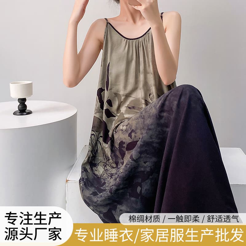 Women's Pajamas Spring Autumn Summer Thin Layer Wearable Homewear Rayon Vacation Style Sweet Beach Dress Wholesale