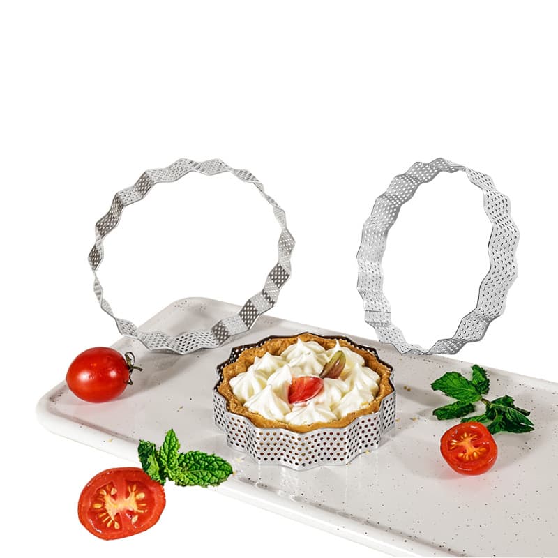 430 Stainless Steel Wave Round Perforated Mousse Ring Mold, Scalloped Tart Ring, Perforated French Cheese Tart Ring