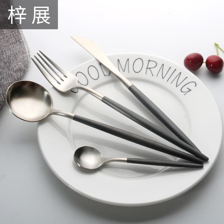 304 Stainless Steel Tableware, Stainless Steel Portuguese Black Silver Knife Fork Spoon, Stainless Steel Knife Fork Spoon Wholesale