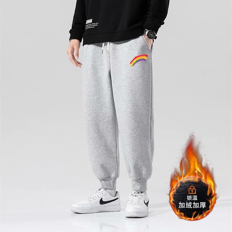 Men's fleece-lined pants, new autumn/winter style, Korean style, plus size, dropshipping available, trendy gray jogger casual sweatpants.