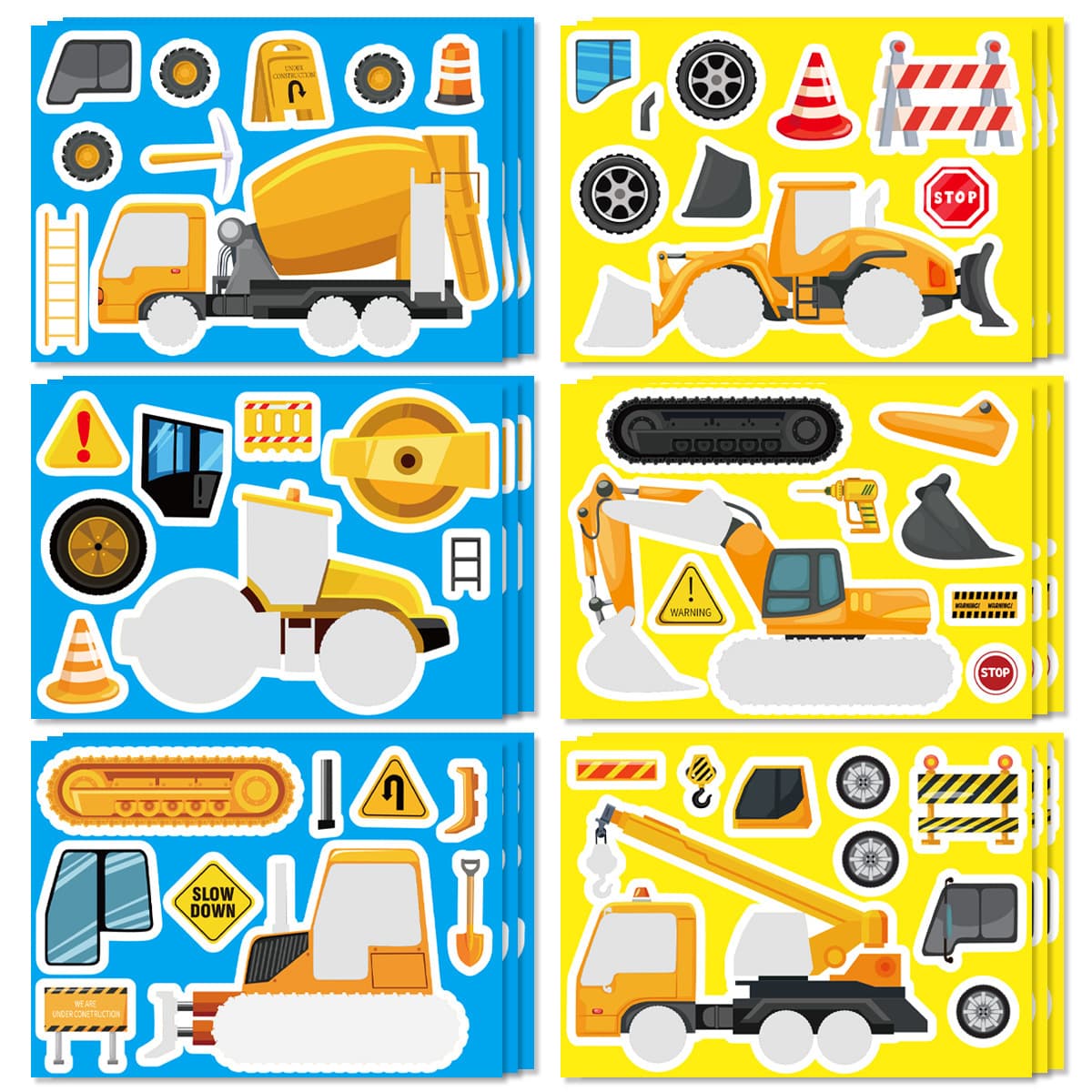 Construction vehicle stickers, excavator puzzle DIY face stickers, children's stickers, gift box stickers.