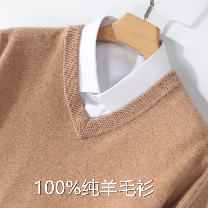 Cashmere Knitwear Men's V Neck 100% Pure Wool Knitwear Sweetheart Neck Pullover Knitwear Autumn and Winter Large Size Casual Knitwear