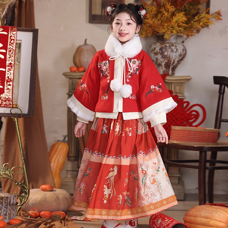 Hanfu girls princess dress new winter plus velvet Chinese style festive and foreign style New Year's clothing ancient style children's suit skirt