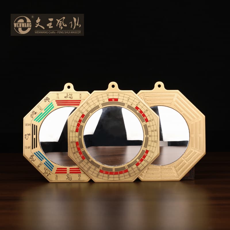 King Wen craft painted copper Bagua mirrors as home feng shui ornaments, twelve zodiac Bagua mirrors, Luo Jing mirror decorative items.