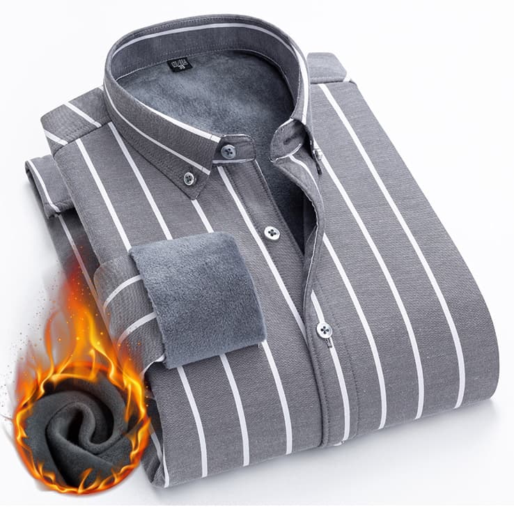 Autumn Winter Men's Fleece-Lined Thick Long-Sleeve Oxford Shirt Warm Thermal Embroidered Logo Top Wholesale