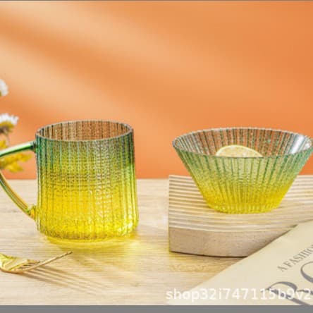 Dubaite Glazed Cup and Bowl 2-Piece Set LLBW-2 Gradient Color Glass Cup and Bowl Tableware Set Jewelry Event Gift