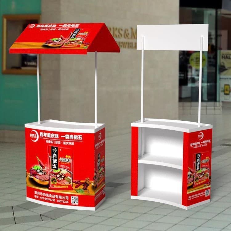 PP Promotion Table Display Stand Folding Plastic Supermarket Tasting Table Promotional Advertising Desk Ground Promotion with Canopy Booth Custom