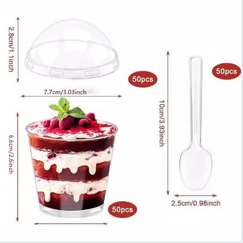 7OZ Transparent Round Mousse Cup Pudding Jelly Cup Tiramisu Cup Ice Cream Cup Dessert Cup with Spoon and Lid