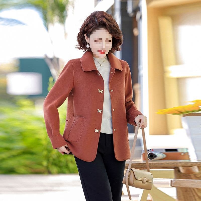 Mother's Wear Spring/Autumn Short Jacket Stylish Lapel Loose Top Clothing Middle-aged and Elderly Spring Outerwear Chic Jacket