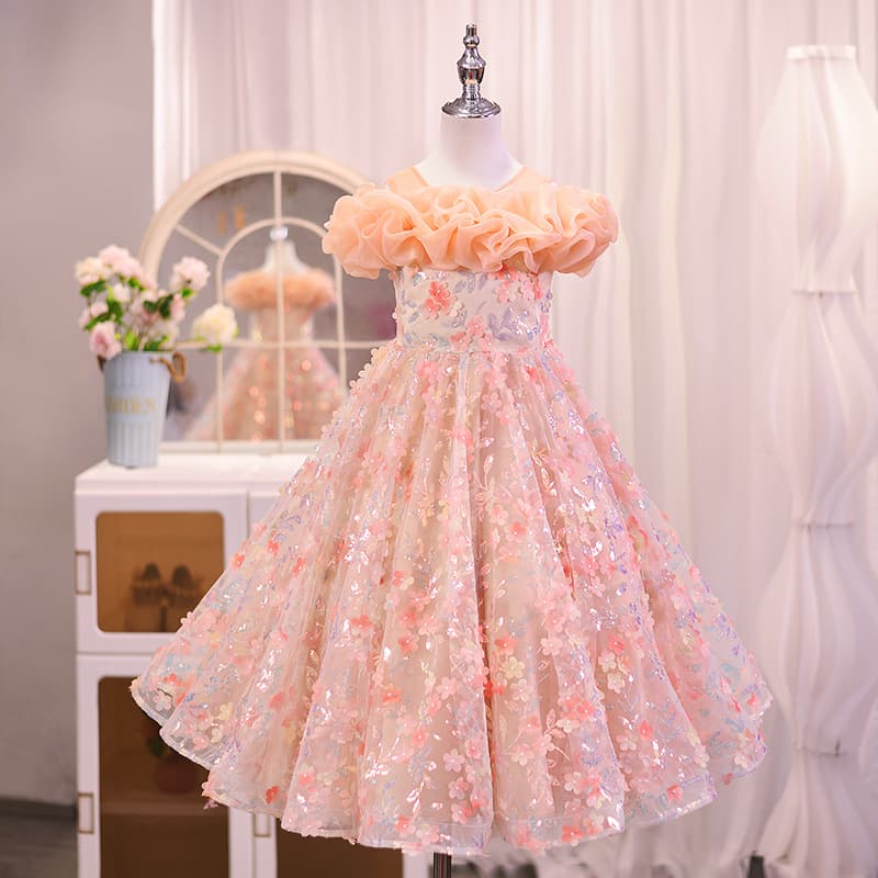 Girls Summer Dress New Style Flower Girl Gown Children Princess Dress Piano Performance Host Costume