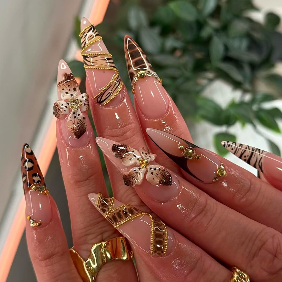 Cross-Border Hot-Selling Almond-Shaped Removable Fake Nails Finished Press-On Nails Wearable Nail Art Tips