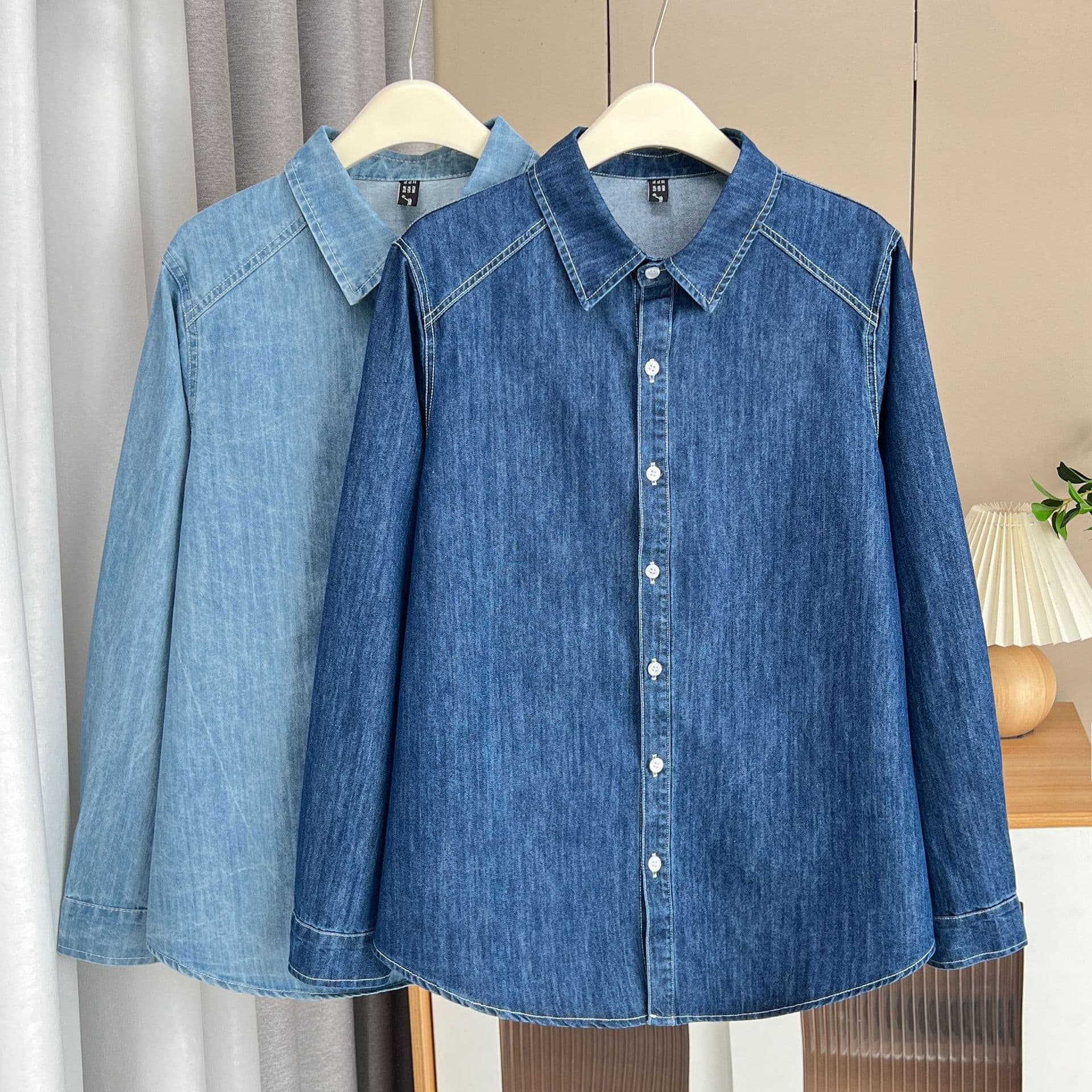 Oversized women's clothing long-sleeve shirt spring/autumn new 200 jin plus-size sister versatile casual simple denim shirt 8217