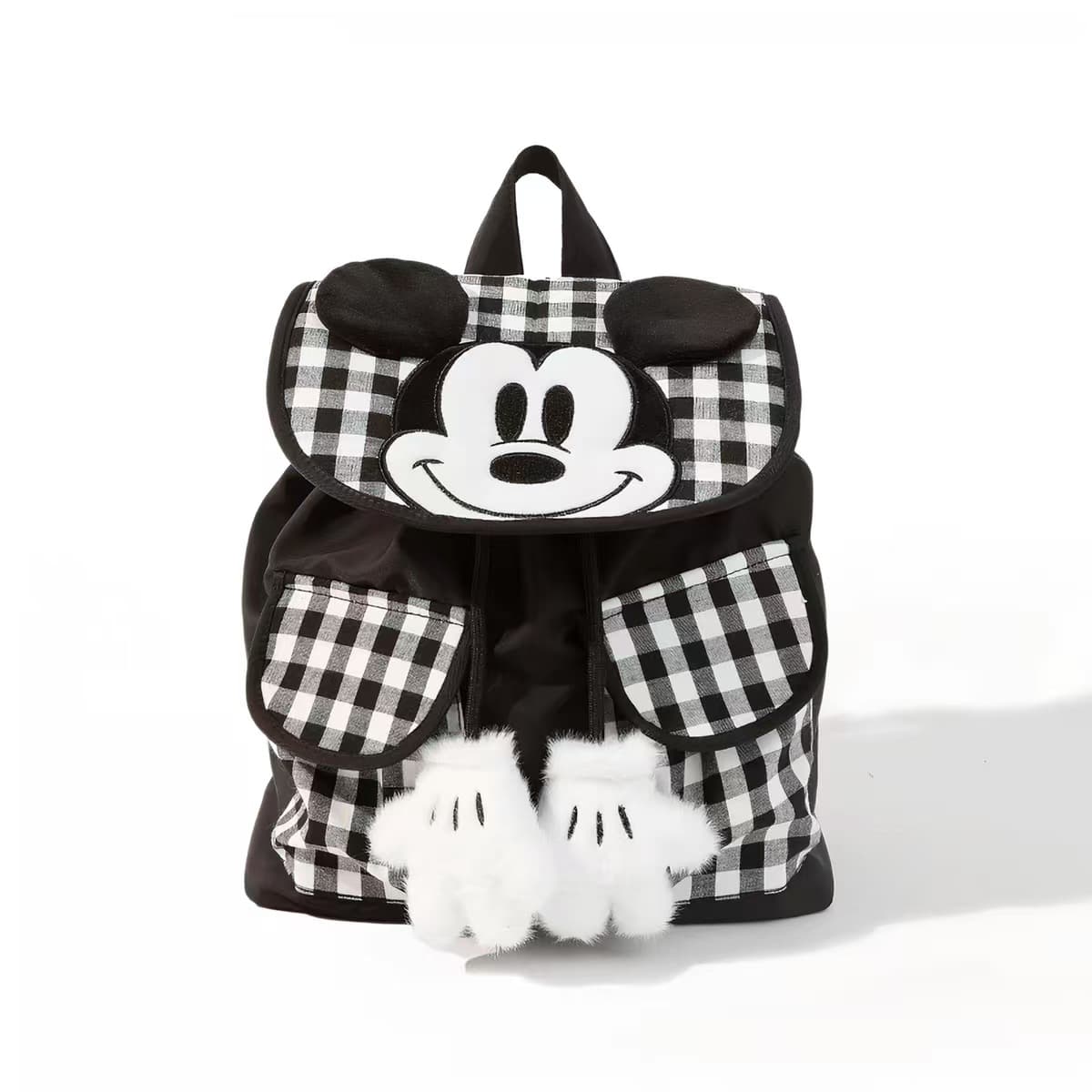 Aishangyou Genuine Disney Mickey Black and White Plaid Cute Backpack Boys and Girls Universal Large Capacity School Bag