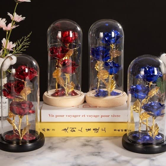 3 Glass Dome Gold Foil Roses, Color Gold Foil Roses, Valentine's Day Gift, Home Decoration, Creative Night Light Ornament
