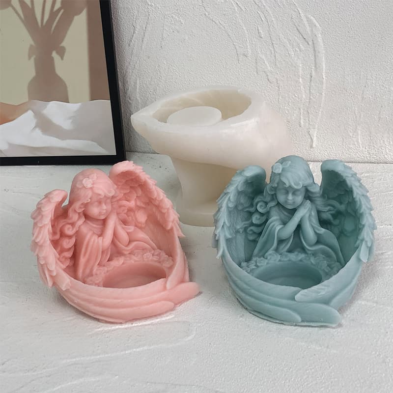 Cross-Border Hot Seller Little Angel Girl Wings Candle Silicone Mold DIY Plaster Resin Storage Box Mold