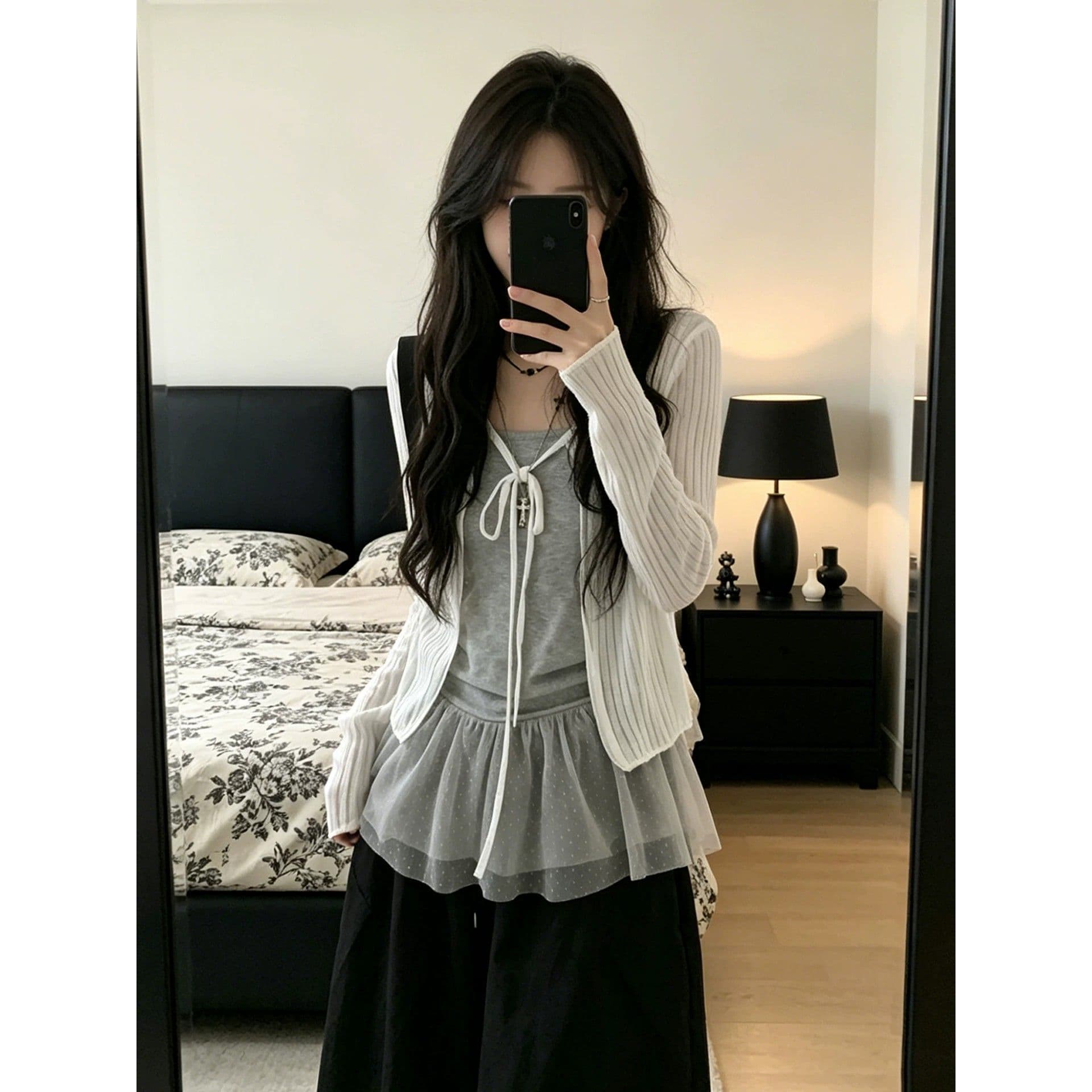 Plus-Size Korean-Style Lazy White Thin Long-Sleeve Sun-Protective Knit Cardigan for Women, Summer Tie-Up Versatile Top