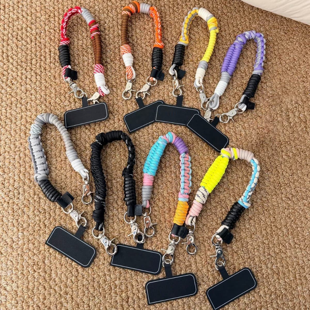 New Style Macaron Color-Blocking Paracord Braided Short Multi-Purpose Phone Strap Bag Pendant Decoration Outdoor Anti-Loss Chain Strap