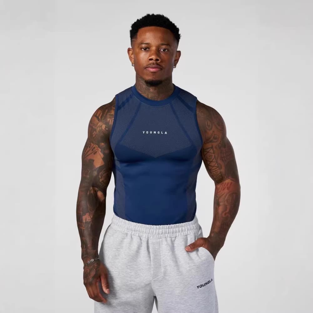 YOUNGLA New Sports Vest Compression Shirt, Men's High Elastic Training Top, Trendy Sports Fitness Gym Top