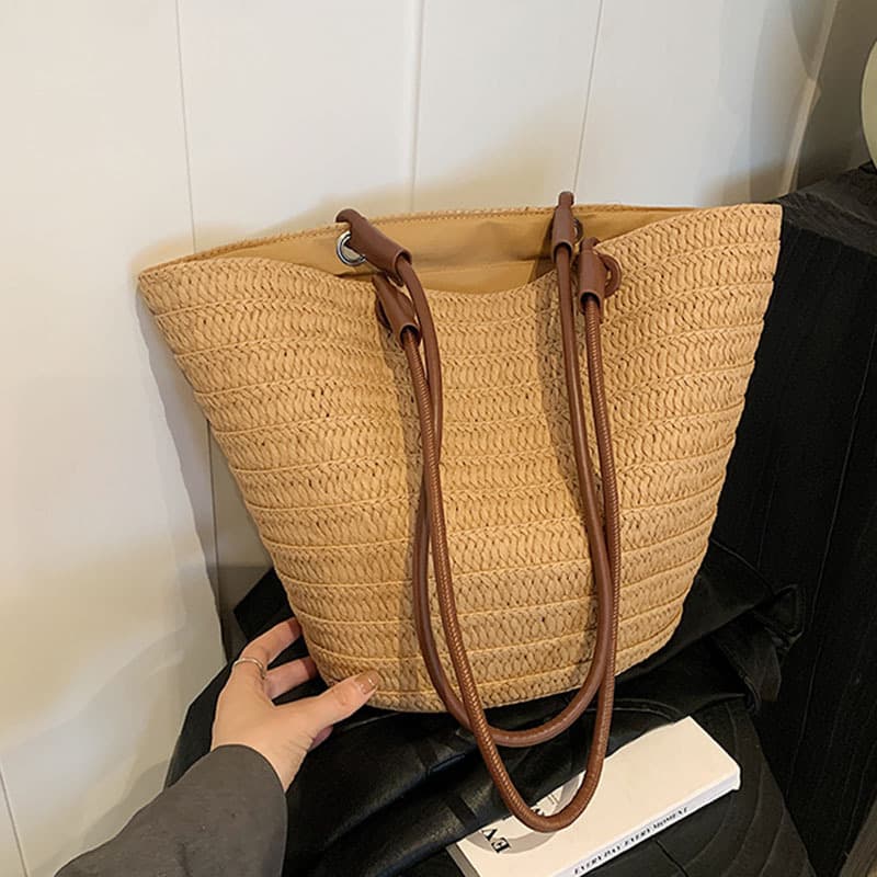 Cross-border French straw bag women's 2026 spring new fashion woven beach bag large capacity shoulder tote bag