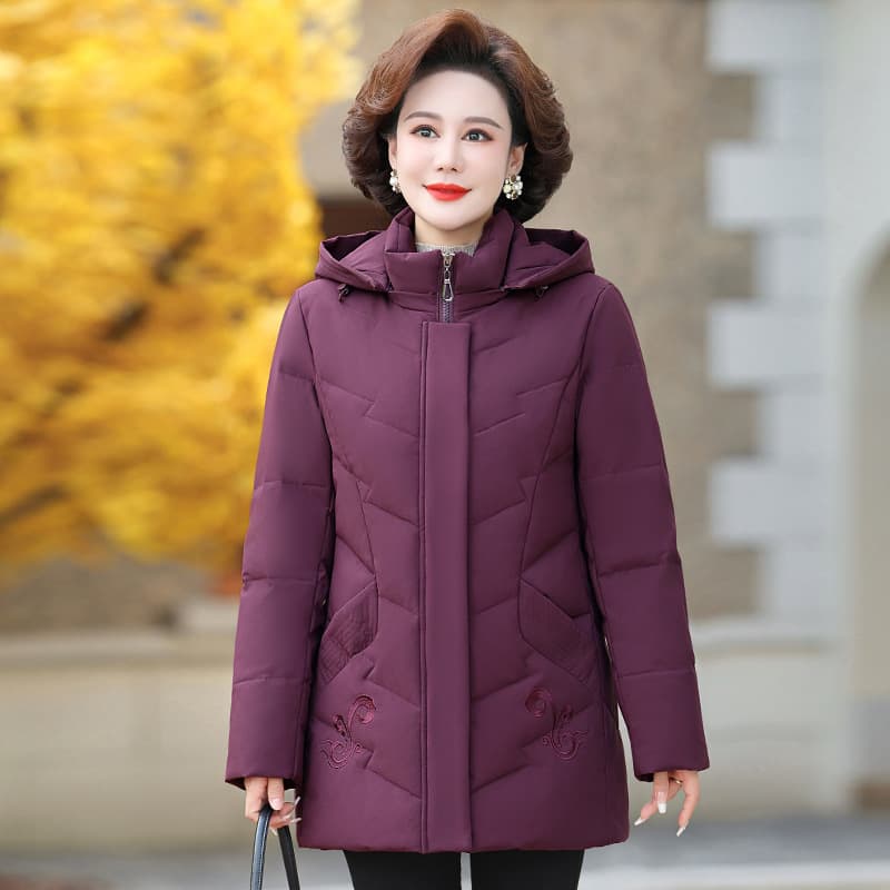 2025 New Style Stylish Hooded Mother's Down Jacket Women's Short Plus Size Thickened Middle-Aged and Elderly Grandma Winter Coat