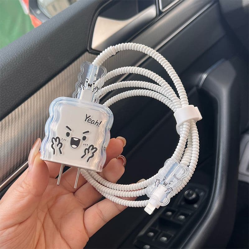 Cute Instagram-worthy iPhone 16 20W charger protective case with cable tensioner and anti-breakage wave design.