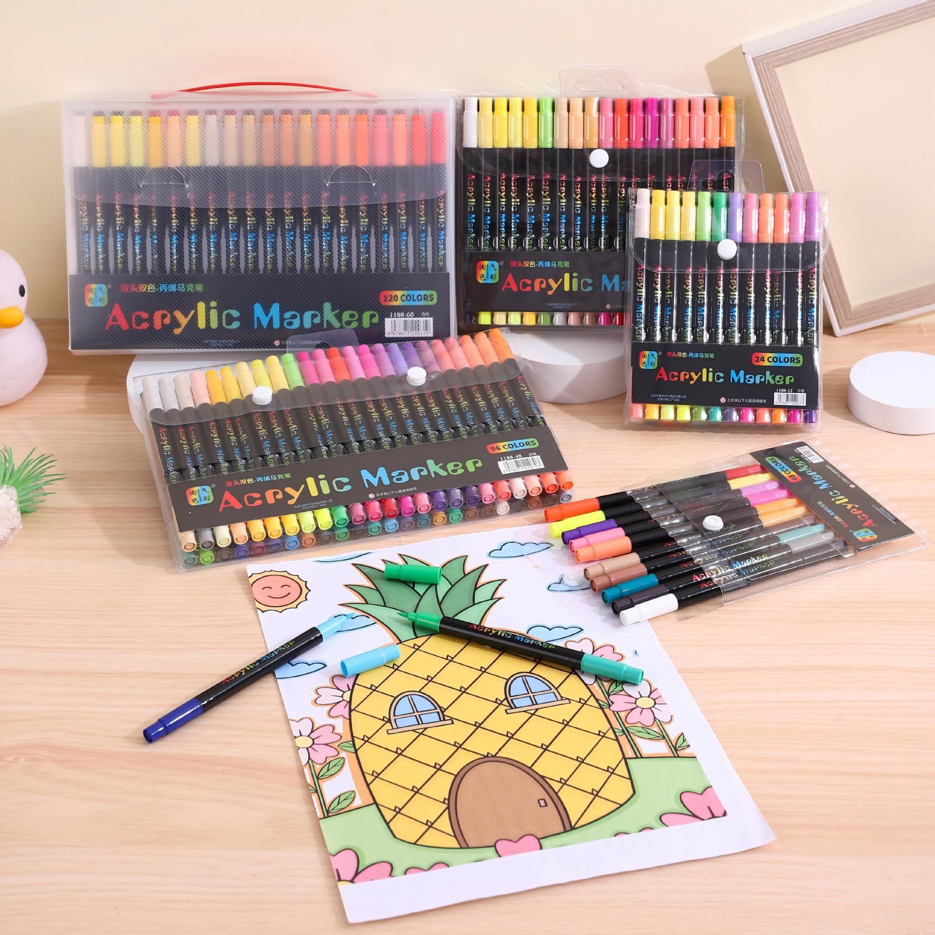 Cross-Border Double-Ended Acrylic Marker Student Set Opaque Paper Art DIY Painting Pen Waterproof Acrylic Pen Wholesale
