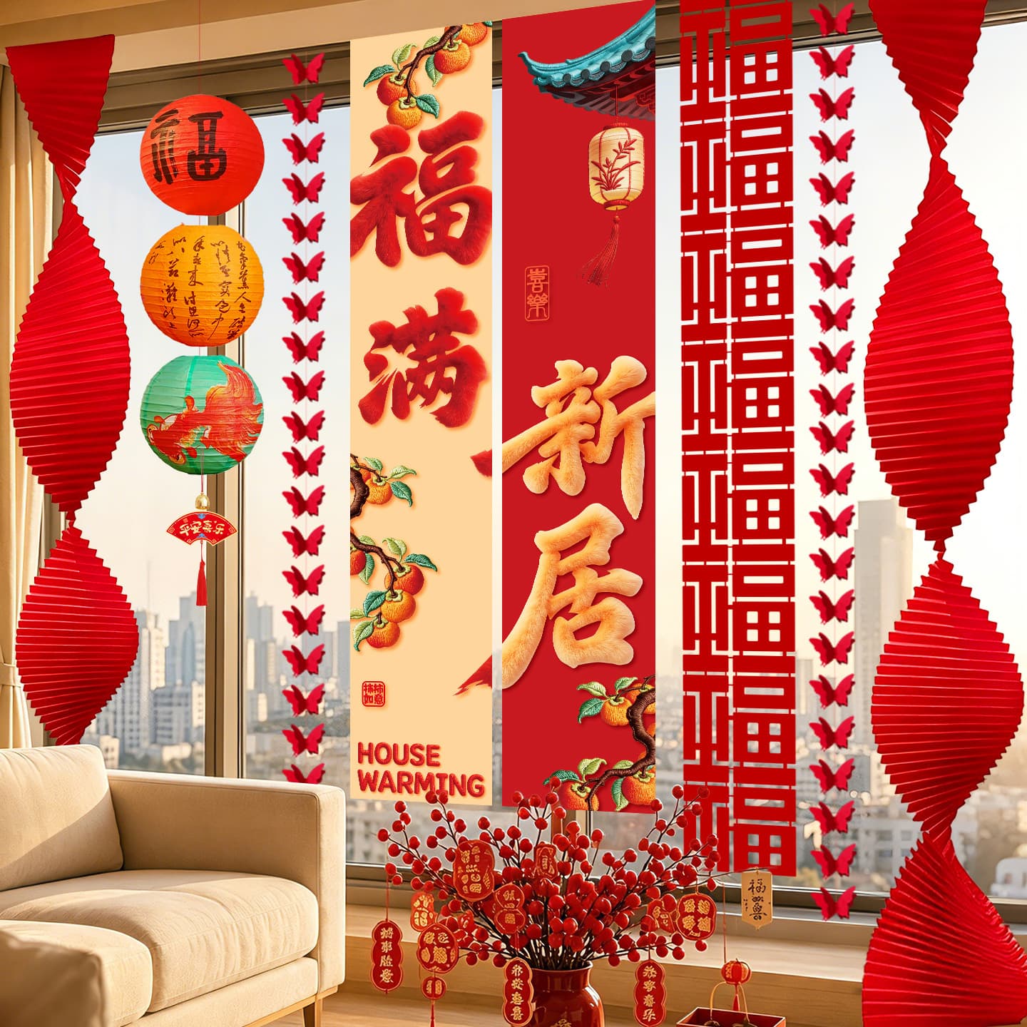 Housewarming Banner New Living Room Atmosphere Arrangement Streamer Decoration Moving New Home Entry Ceremony Decoration