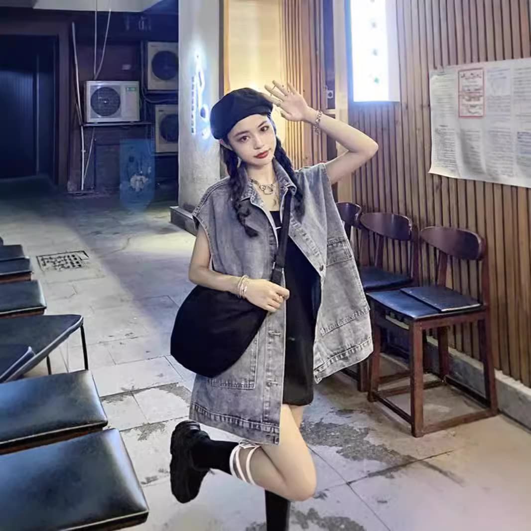 Vintage Denim Vest for Women Spring Autumn Outerwear 2026 New Design Layering Vest Jacket Korean Style
