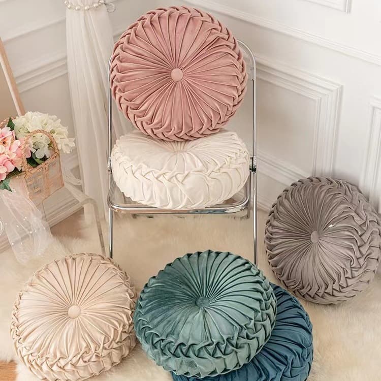 INS Nordic Pumpkin Throw Pillow Round Cushion for Living Room Sofa Seat Home Stay Pleated Wheel Home Pouf