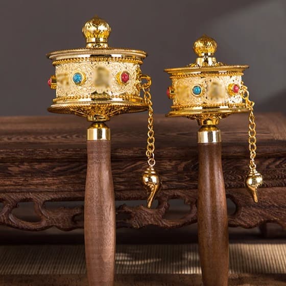 5cm hand-cranked prayer bamboo base alloy double bearing Tibetan handicraft prayer bamboo scroll ornaments hand-cranked drum