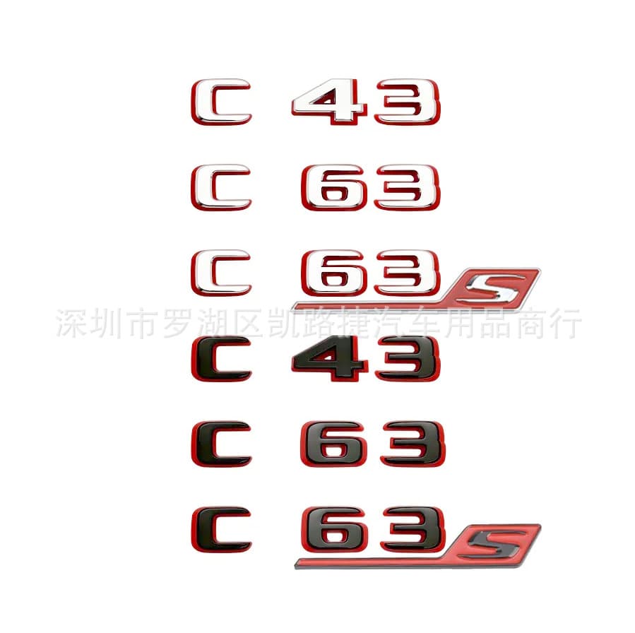 For Mercedes Dual-Color Emblem Modification C43 C63 Rear Badge C63S Black-Red Emblem Hybrid AMG Car Sticker