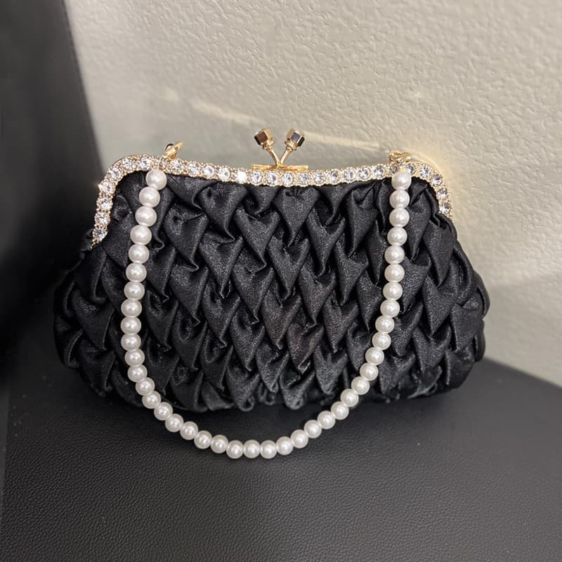 New Women's Evening Clutch Bag Premium Black Satin Handbag Elegant Dress Cheongsam Wristlet