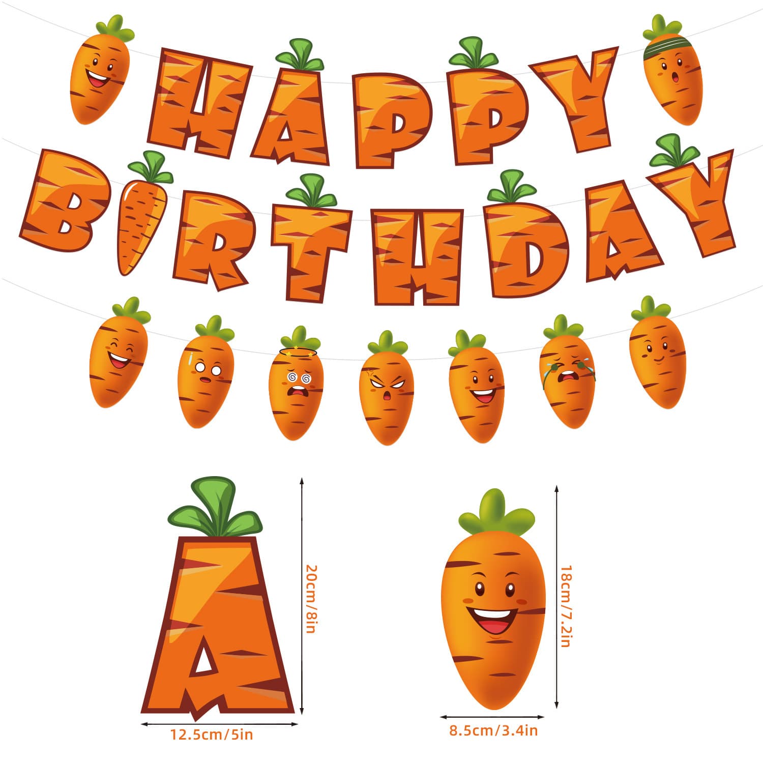 Cross-border carrot theme birthday letter flag cartoon expression carrot birthday party decoration layout banner