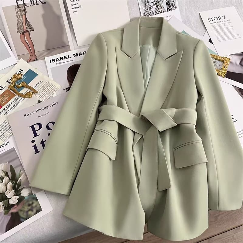 Belted Blazer for Women 2026 Fall New Design Trendy Korean Style Casual Green Suit Jacket