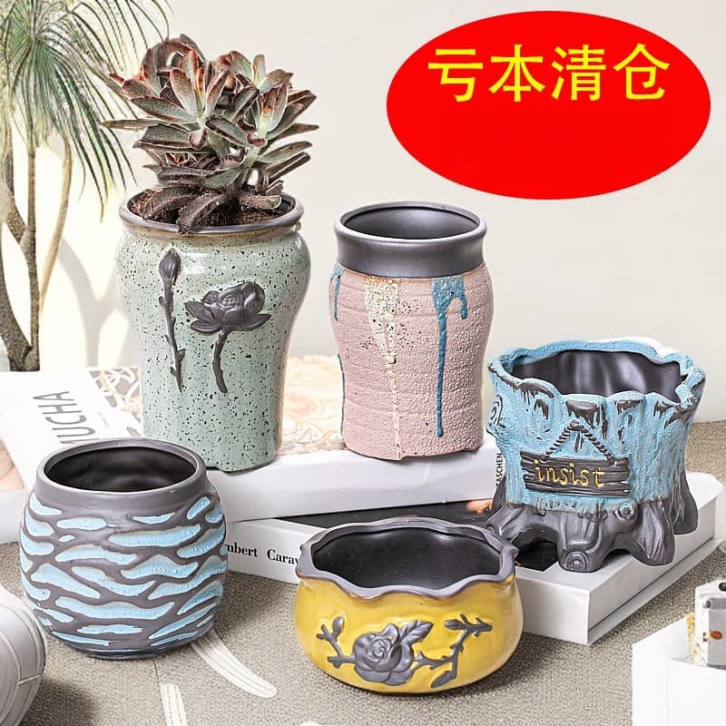 Clearance Sale Succulent Breathable Flower Pot for Home Indoor Outdoor Coarse Pottery Purple Sand Creative Green Plant Large Diameter Potted Wholesale