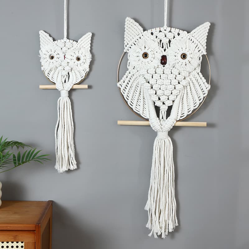Handwoven Owl Wall Hanging Bohemian Cotton Rope Tapestry Living Room Hallway Wall Decoration Wholesale