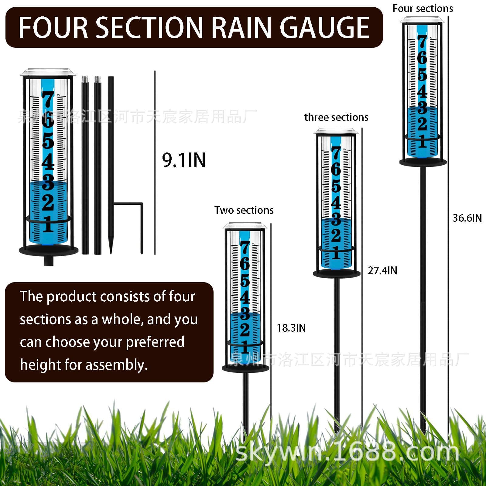 Cross-border Outdoor Lawn with Iron Rod Ground Insert Rain Gauge Weather Monitoring Rainwater Collector Manufacturer Rain Gauge