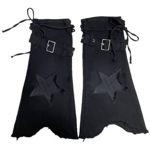 Y2K babe vintage denim subculture design washed five-point star stacked lace-up bell-bottom drawstring leg warmers trendy