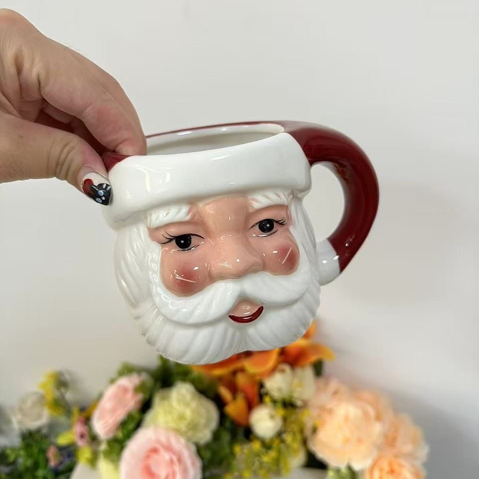 Ceramic Santa Mug Elk Mug Embossed Underglaze Santa Mug Ceramic Christmas Supplies