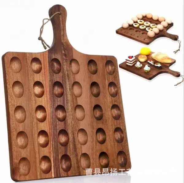 Wooden Carbonized Board Egg Tray Rustic Wooden Hard Boiled Egg Tray Food Serving Plate Cheese Rack Bowl Dish